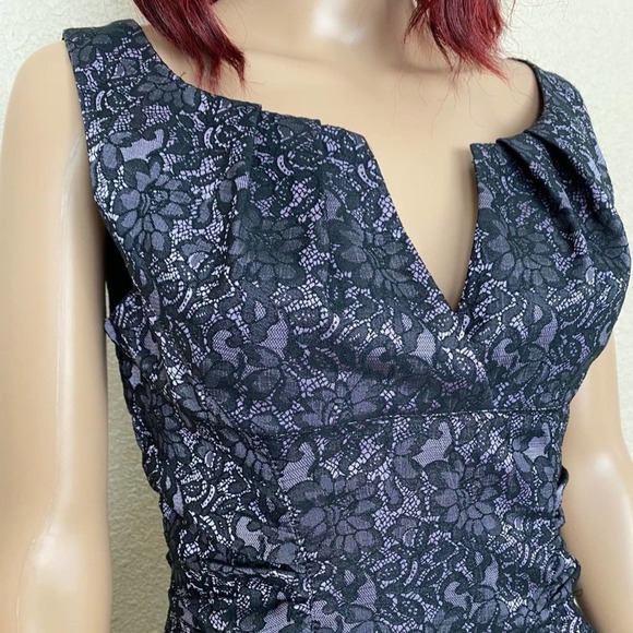Adrianna Papell Womens Lace Overlay Sheath Dress size 4 Purple Black Knee Length - Picture 11 of 11